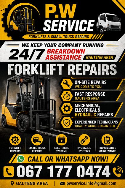 PW Service on site repairs to forklift small trucks hydraulics tail lifts.